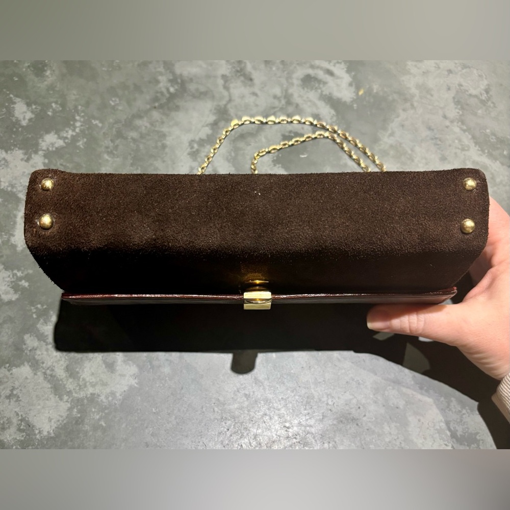 Vintage Crown Lewis Brown Suede Clutch with Gold Chain - Picture 3 of 10